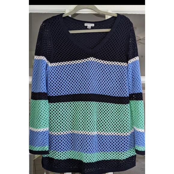 Croft & Barrow Teal Blue Navy Crochet Lined Sweater - XL - Picture 1 of 8